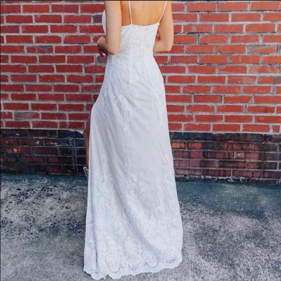 Champagne maxi dress with lace size large - Picture 3 of 12